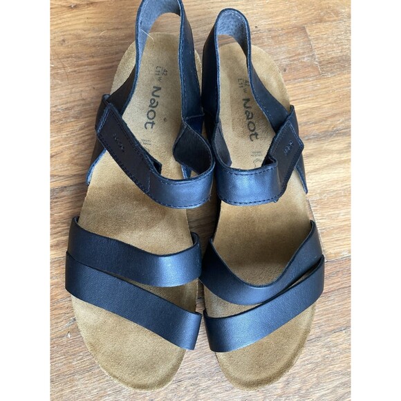 Naot Kayla Leather Sandals 11 Black Strappy Casual Cork - Picture 2 of 14